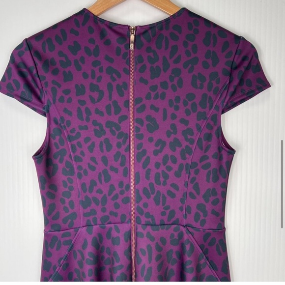 Ted Baker Floral Leopard Fit and Flare Pocket Purple Dress Size 3 - Picture 4 of 13